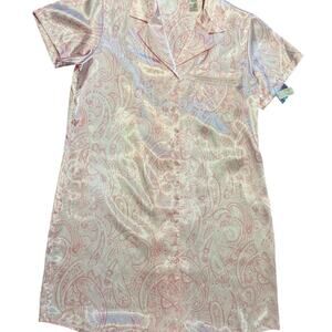 Adonna Women’s Size Large Pink Paisley Satin Short Sleeve Night Gown NWT